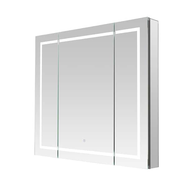 Royale Plus 40 in. W x 36 in. H Rectangular Medicine Cabinet with Mirror, Tri-View Door, LED Lighting, Mirror Defogger