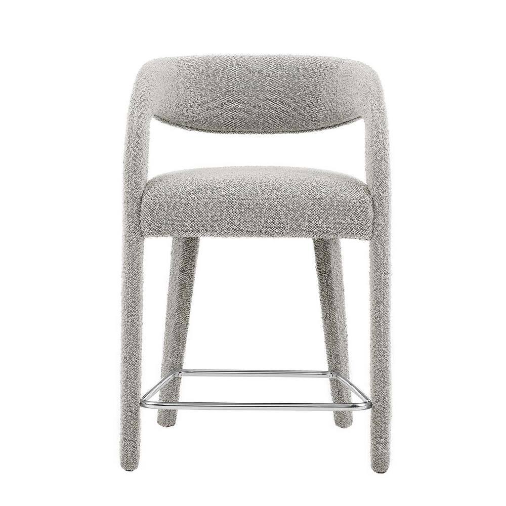 Taupe Silver Boucle Upholstered Counter Stools with Metal Legs, Set of 2
