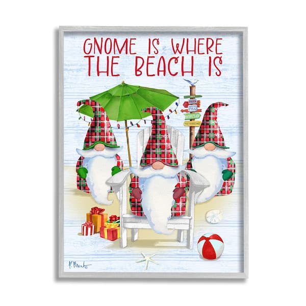 Stupell Industries Tropical Christmas Gnomes by Paul Brent 1 Piece Framed Graphic Print Fantasy Poster Art Print 14 in. x 11 in.