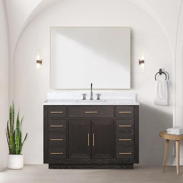 Condor 48 in W x 22 in D Brown Oak Single Bath Vanity, Carrara Marble Top, and Faucet Set
