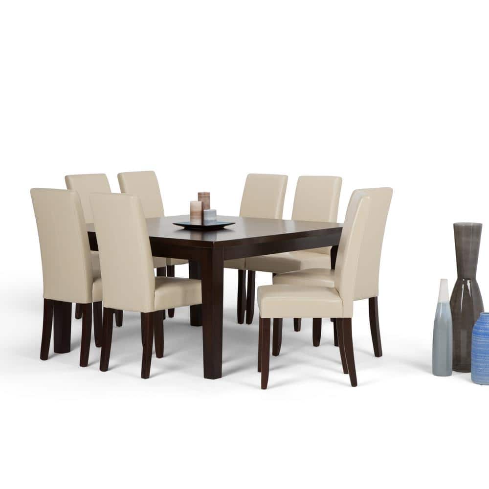 Satin Cream Solid Rubberwood 9-Piece Dining Set with 8 Chairs