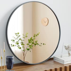 Black 20 in. W x 20 in. H Modern Round Aluminum Alloy Framed Bathroom Mirror