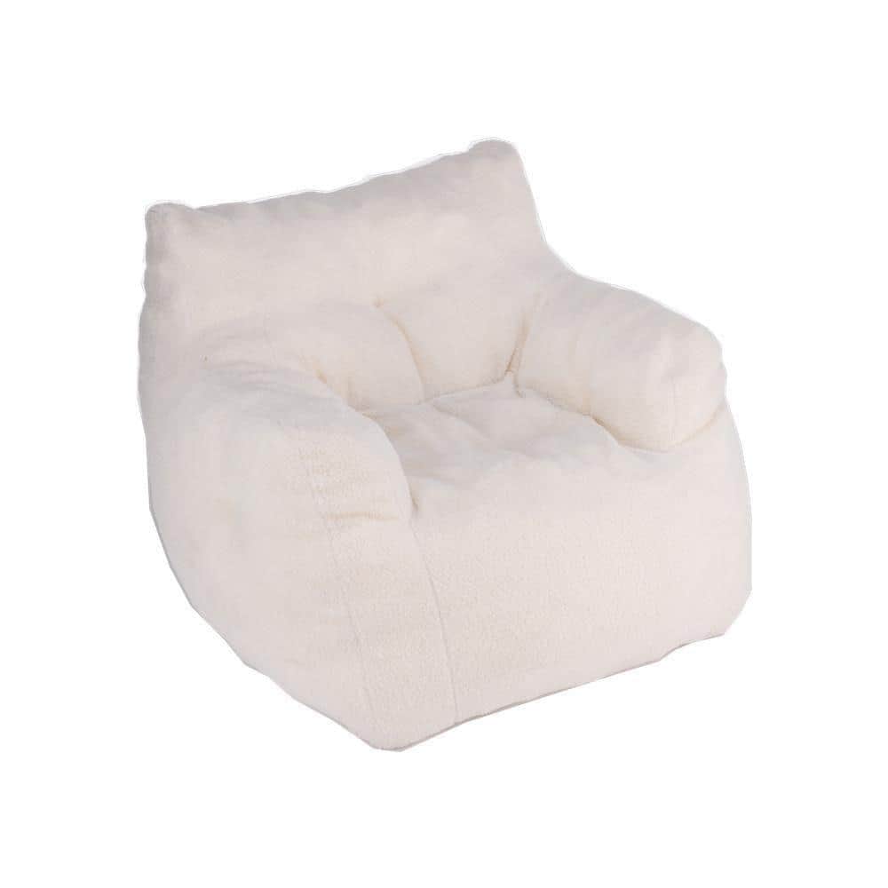 Ivory Bean Bag Chair Soft Fabric Foam Filled Bean Bag Armrest Comfortable Couch Kid Adults 39 in. x 39 in. x 27.5 in.