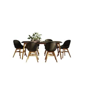 Midtown Concept Brown and Black 7-Piece Wood Rectangle Outdoor Dining Set with Black Cushion