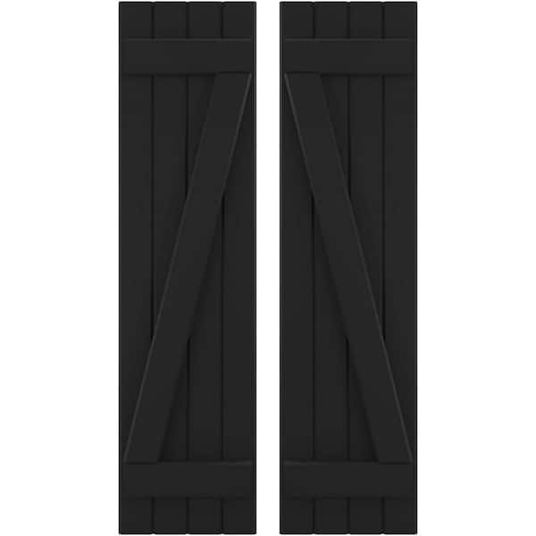 Ekena Millwork 14 in. W x 71 in. H Americraft 4-Board Exterior Real Wood Joined Board and Batten Shutters with Z-Bar in Black