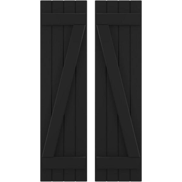 Ekena Millwork 14 in. W x 81 in. H Americraft 4 Board Exterior Real Wood Joined Board and Batten Shutters with Z-Bar Black