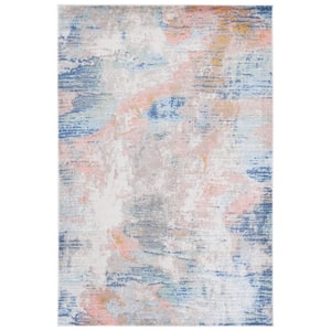 Skyler Collection Beige Blue/Pink 4 ft. x 6 ft. Abstract Striped Area Rug