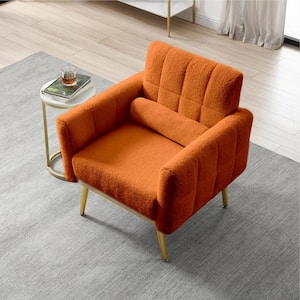 29.3 in. W x 26.4 in. D x 31.1 in. H Orange Plywood Linen Cabinet with Teddy Fabric Accent Chair and Metal Legs