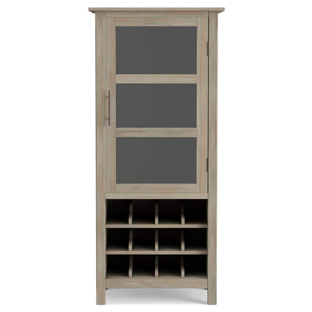 Avalon Distressed Gray Solid Wood High Storage Wine Rack Cabinet