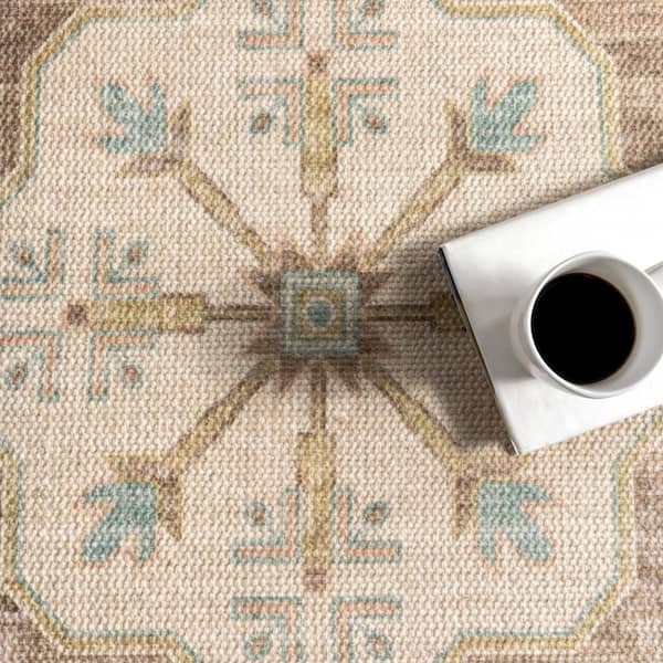 Fawn Medallion Wool Cotton Brown 6 ft. x 9 ft. Indoor/Outdoor Patio Rug