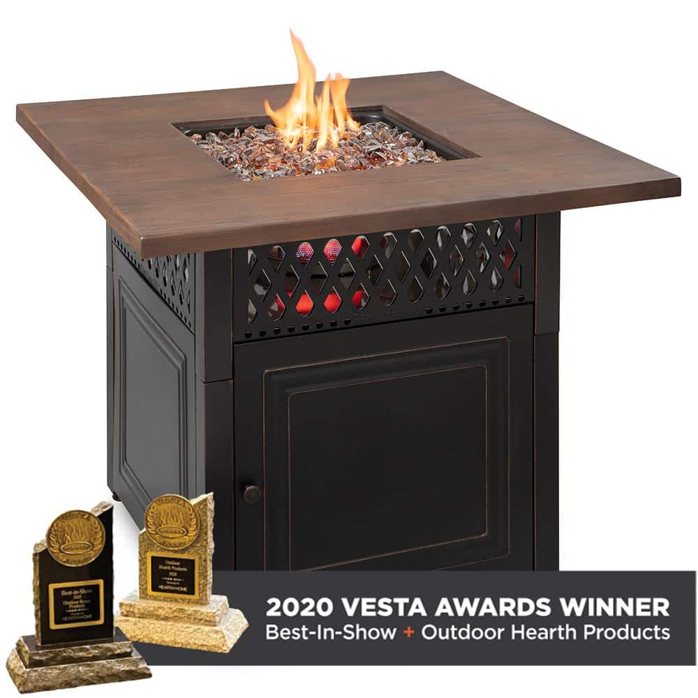 Bronze Square Steel Propane Gas Fire Pit Table with Oil-Rubbed Finish