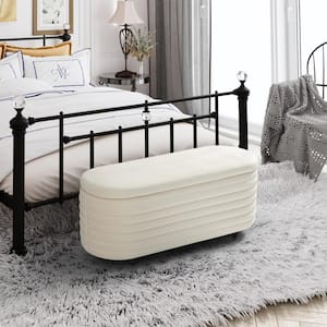 Farrah 42 in. Wide Oval Velvet Upholstered Entryway Flip Top Storage Bedroom Accent Bench in Ivory