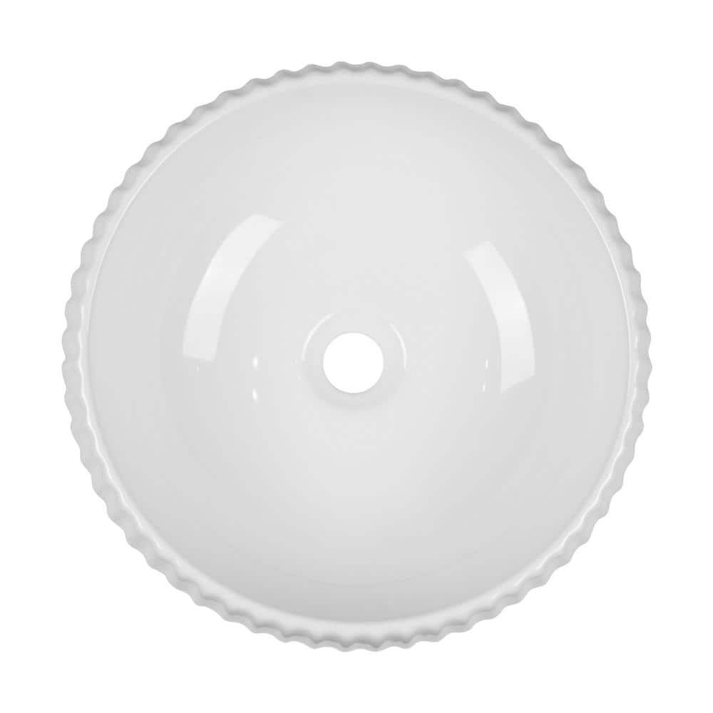 16" White Ceramic Circular Vessel Sink with Fluted Sides