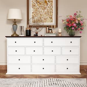 12-Drawer White Wood Chest of Drawer Sideboard Console Table Vintage Style 31.5 in. H x 61 in. W x 15.7 in. D