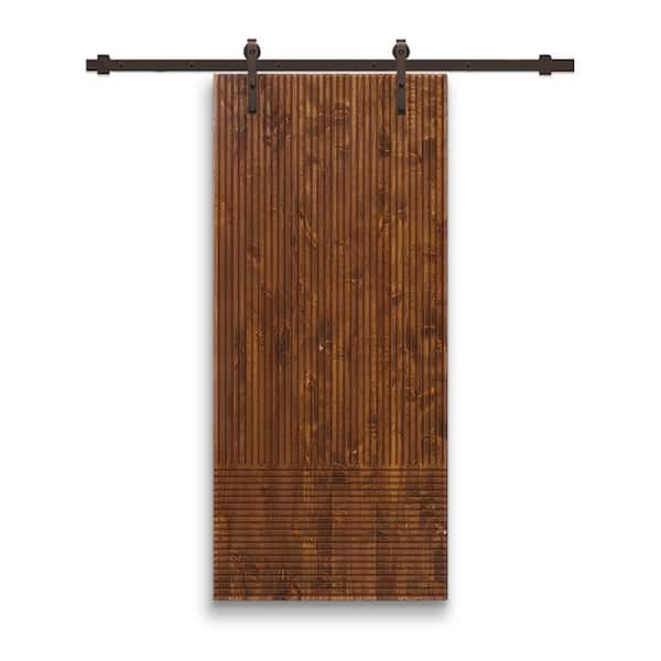 CALHOME 24 in. x 80 in. Japanese Series Pre Assemble Walnut Stained Wood Interior Sliding Barn Door with Hardware Kit