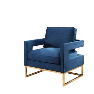 Cadwell Navy Velvet Armchair With Stainless Steel Base
