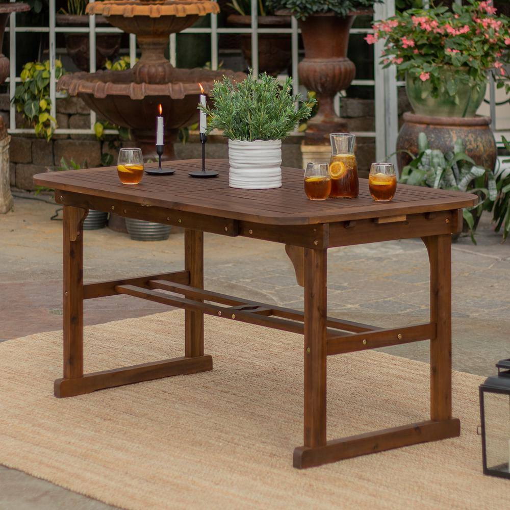 Extendable Solid Acacia Wood Outdoor Dining Table in Dark Brown