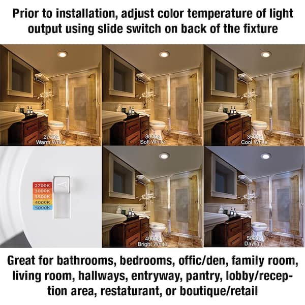 Commercial Electric - 6 in. Adjustable CCT Integrated LED Recessed Light Trim w/ Night Light 670 Lumens Retrofit Kitchen Lighting Dimmable