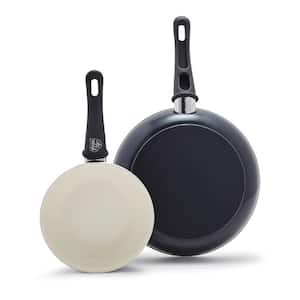 Soft Grip 2-Piece Healthy Ceramic Nonstick 7 in. and 10 in. Frying Pan Skillet Set In Black and Cream