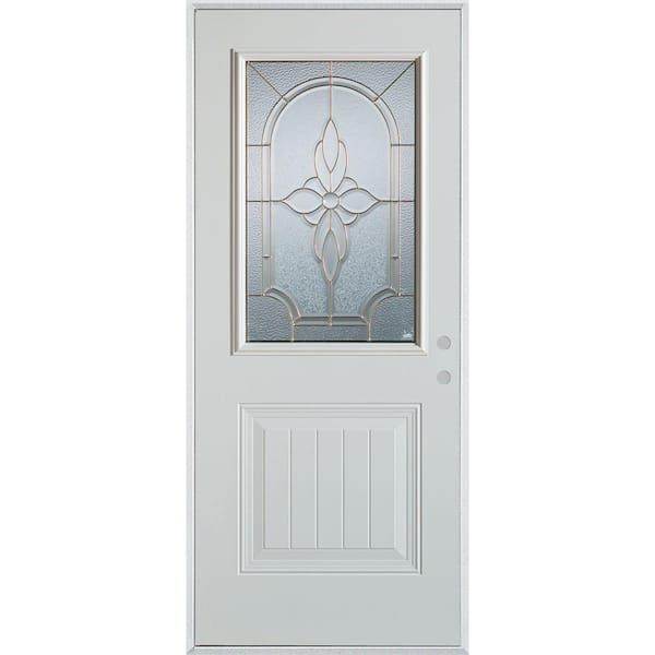 Stanley Doors 32 in. x 80 in. Traditional Brass 1/2 Lite 1-Panel Painted White Left-Hand Inswing Steel Prehung Front Door