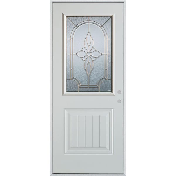 36 in. x 80 in. Traditional Brass 1/2 Lite 1-Panel Prefinished White Left-Hand Inswing Steel Prehung Front Door