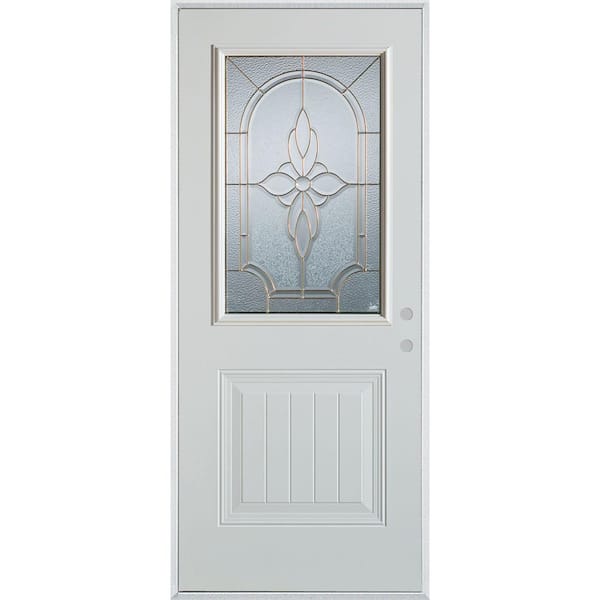 Stanley Doors 36 in. x 80 in. Traditional Patina 1/2 Lite 1-Panel Prefinished White Left-Hand Inswing Steel Prehung Front Door