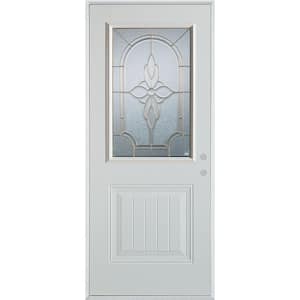 32 in. x 80 in. Traditional Zinc 1/2 Lite 1-Panel Painted White Left-Hand Inswing Steel Prehung Front Door