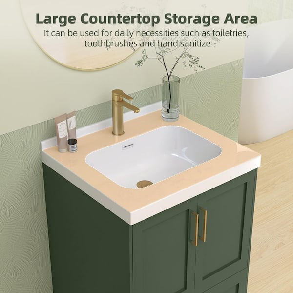 24 in. W x 22 in. D Solid Surface White Rectangular Single Sink Bath Vanity Top and Basin with 1 Pre-Drilled Faucet Hole