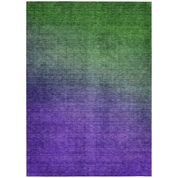 Green, Purple, Charcoal 5 ft. x 8 ft. Woven Abstract Polyester Rectangle Indoor / Outdoor Area Rug