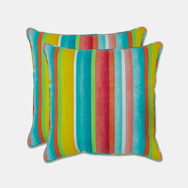 Pillow Perfect Stripe Multicolored Square Outdoor Square Throw Pillow 2-Pack