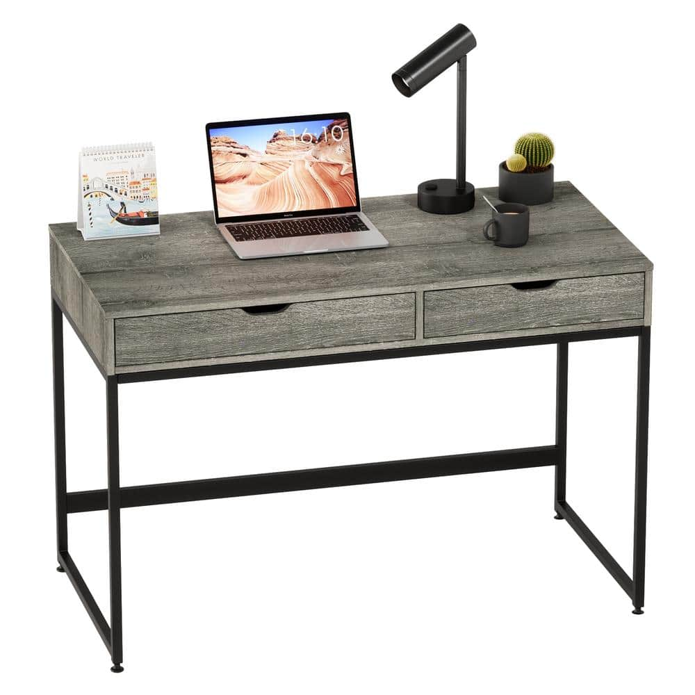 Bestier 43.31 In. Retro Grey Oak-Dark Computer Desk With 2-Drawers ...