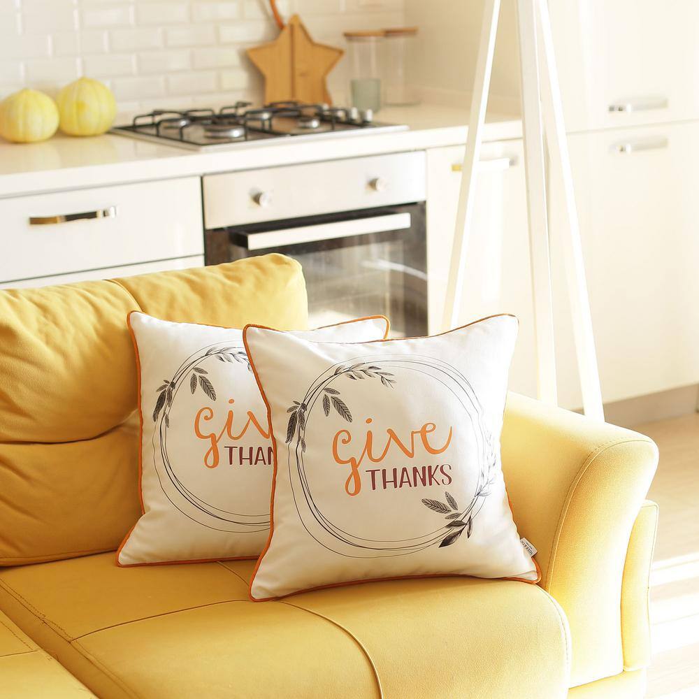 Thanksgiving White and Orange Polyester Pillow Covers, Set of 2