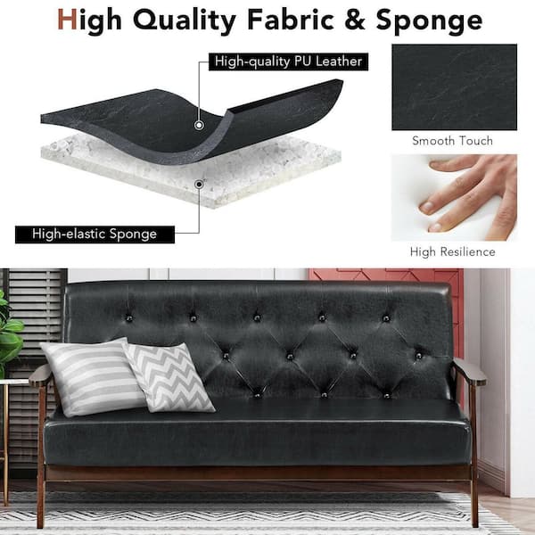 ANGELES HOME 66 in. W Square Arm PU Leather Upholstered Straight Sofa with  Rubber Wood Legs in Black 8CK-68265HW - The Home Depot