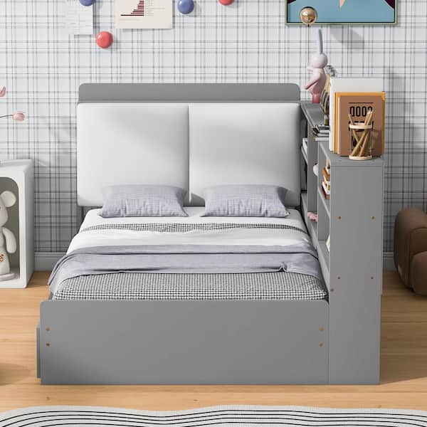 Harper & Bright Designs Gray Wood Frame Twin Platform Bed with 2