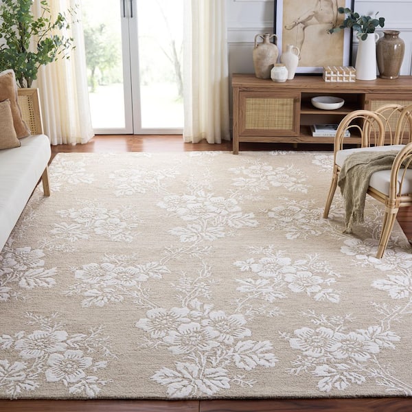 Glamour 9 ft. x 12 ft. Sand/Ivory Solid Floral Area Rug