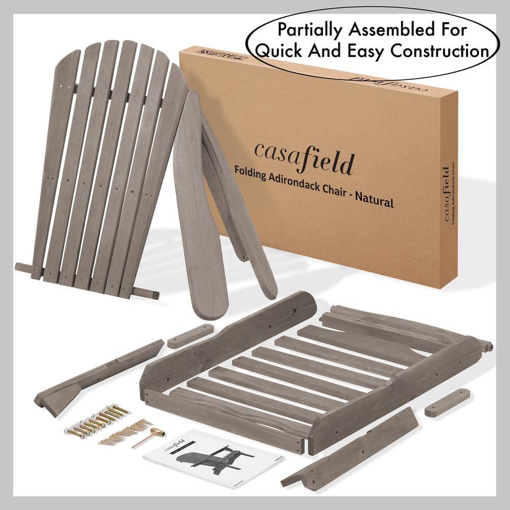 Gray Foldable Cedar Wood Adirondack Chair with Armrests