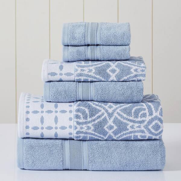 MODERN THREADS 6-Piece Organic Vines Blue Yarn Dyed Towel Set  5YDJQORG-BLU-ST - The Home Depot