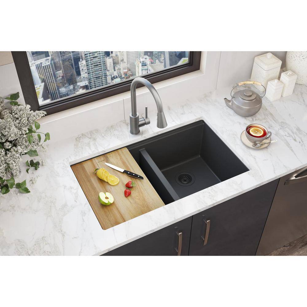 Matte Black Quartz Double Bowl Undermount Workstation Sink
