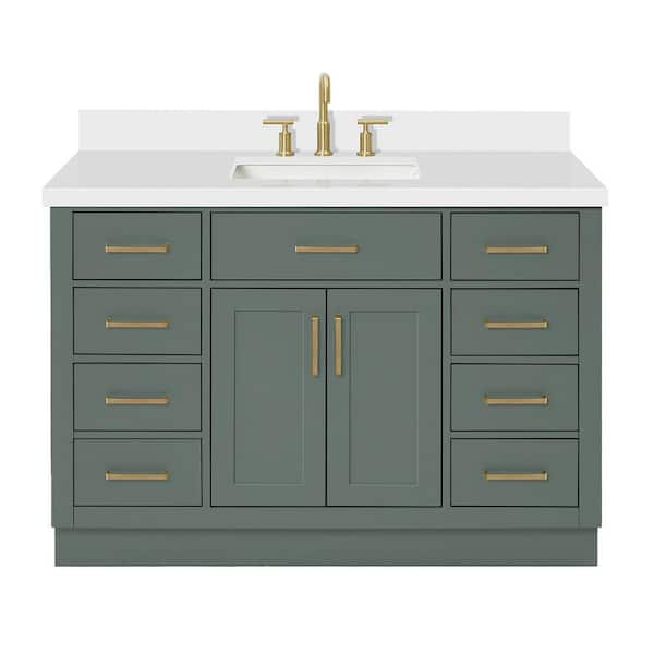 Hepburn 48 in. Single Sink Freestanding Bathroom Vanity in Vintage Sage Green with Pure White Quartz Top