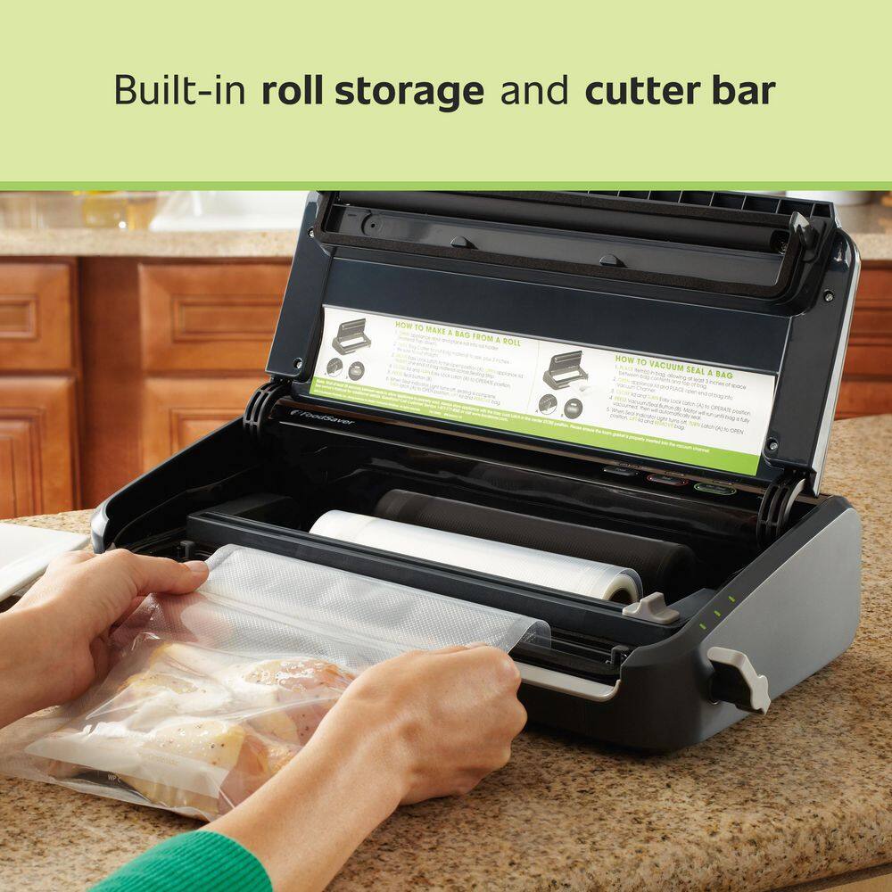 Black Stainless Steel 2-in-1 Food Vacuum Sealer with Bag Cutter