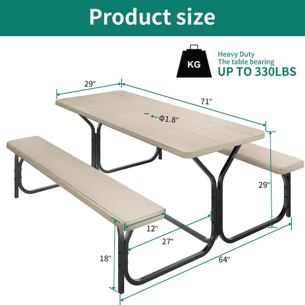 VEVOR 6ft. Brown Outdoor Picnic Table and Bench with Umbrella Hole  HDLPT0003173AV - The Home Depot