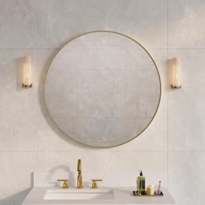 BELLA 32 in. W x 32 in. H Round Aluminum Framed Wall-Mounted Bathroom Vanity Mirror in Brushed Gold