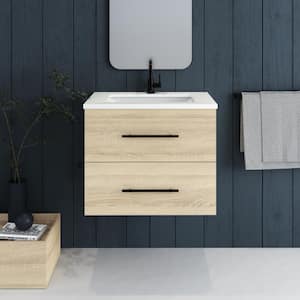 Napa 30 in. W. x 22 in. D Single Sink Bathroom Vanity Wall Mounted in White Oak with White Quartz Countertop