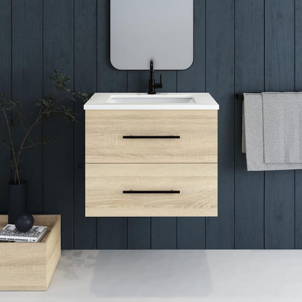 VOLPA USA AMERICAN CRAFTED VANITIES Napa 30 in. W. x 22 in. D Single Sink Bathroom Vanity Wall Mounted in White Oak with White Quartz Countertop