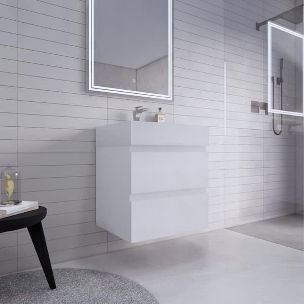 Monterey 24 in. W x 20 in. D x 26 in. H Single Sink Floating Bath Vanity in High Gloss White with White Acrylic Top