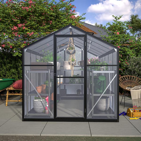 Unbranded - 6 ft. x 10 ft. Outdoor Polycarbonate Greenhouse, Aluminum Walk-in Greenhouse with Lockable Door and Adjustable Roof Vent
