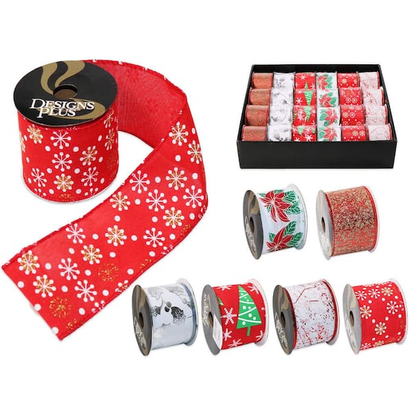 Unbranded 2.5 in. x 9 ft. 6 Assorted Wire Xmas Ribbon (24-Pack)