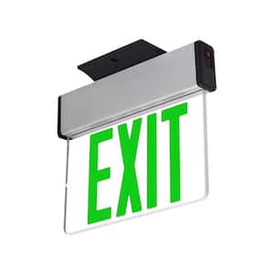 LED Emergency Edge-Lit Exit Sign, 90 Min Backup, Damp Rated, GREEN Letters, UL Listed, 120/277VAC, Acrylic Panel