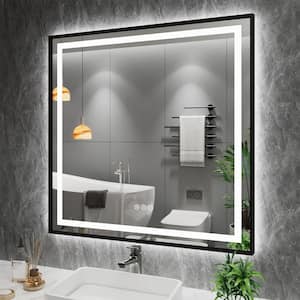 38 in. W x 38 in. H Square Framed Front and Back LED Lighted Anti-Fog Wall Bathroom Vanity Mirror in Tempered Glass
