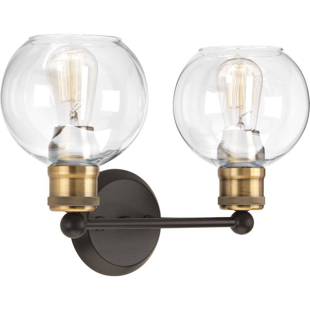 Antique Bronze 2-Light Bath Vanity with Clear Glass Shades